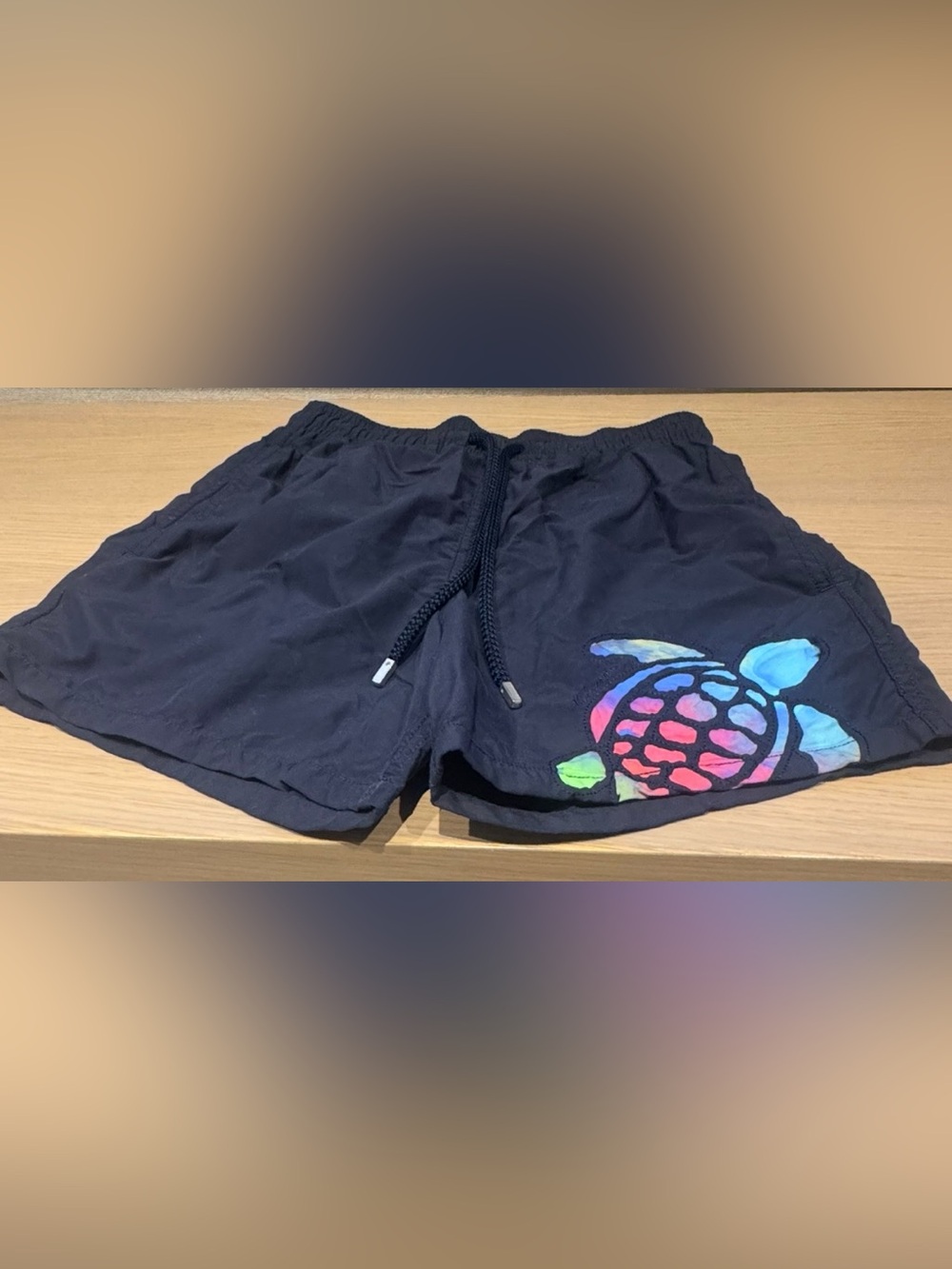Vilebrequin Navy Swim Shorts with Colorful Turtle Patch